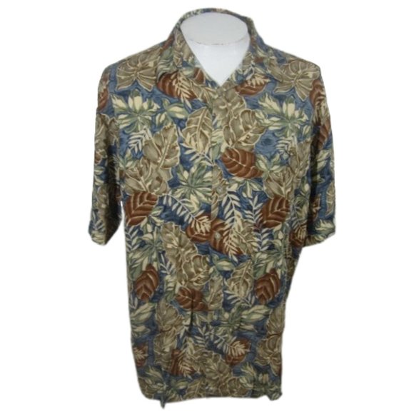Men Hawaiian camp shirt pit to pit 23.5 Large aloha luau tropical floral rayon - Picture 1 of 5